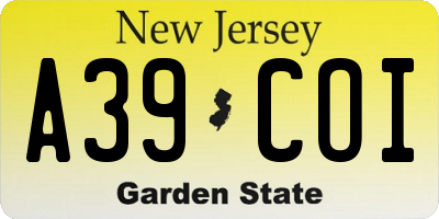 NJ license plate A39COI