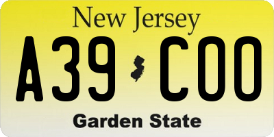 NJ license plate A39COO