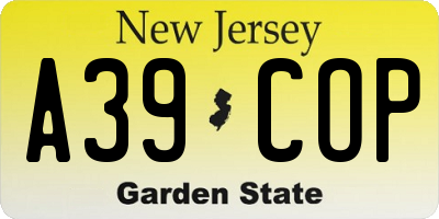 NJ license plate A39COP