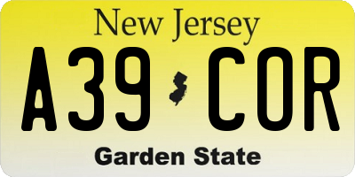 NJ license plate A39COR