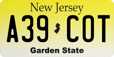 NJ license plate A39COT