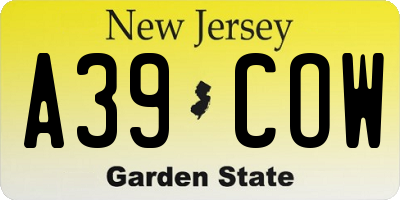 NJ license plate A39COW