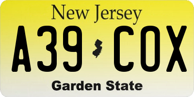 NJ license plate A39COX