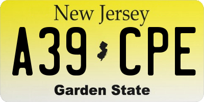 NJ license plate A39CPE