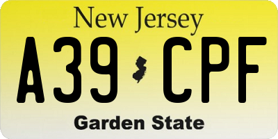 NJ license plate A39CPF
