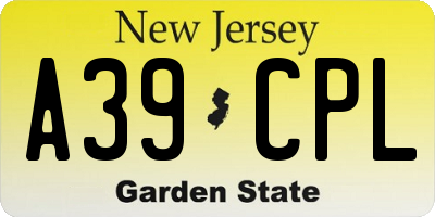 NJ license plate A39CPL