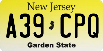 NJ license plate A39CPQ