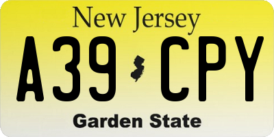 NJ license plate A39CPY