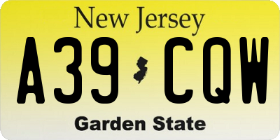 NJ license plate A39CQW