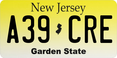 NJ license plate A39CRE
