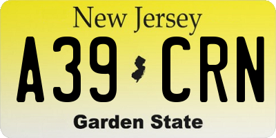 NJ license plate A39CRN