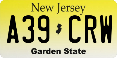 NJ license plate A39CRW