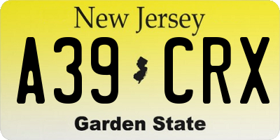 NJ license plate A39CRX