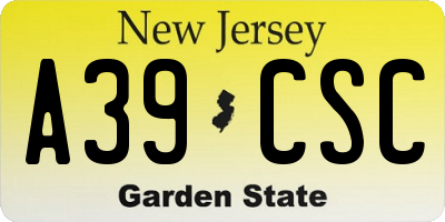 NJ license plate A39CSC