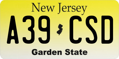 NJ license plate A39CSD