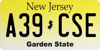 NJ license plate A39CSE