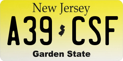 NJ license plate A39CSF