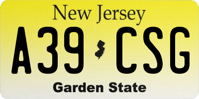 NJ license plate A39CSG