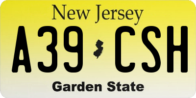 NJ license plate A39CSH