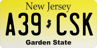 NJ license plate A39CSK