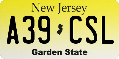 NJ license plate A39CSL