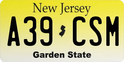 NJ license plate A39CSM