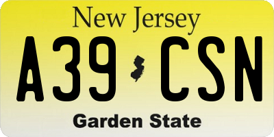 NJ license plate A39CSN