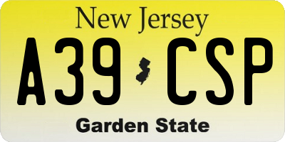 NJ license plate A39CSP