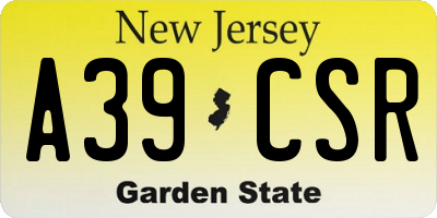 NJ license plate A39CSR