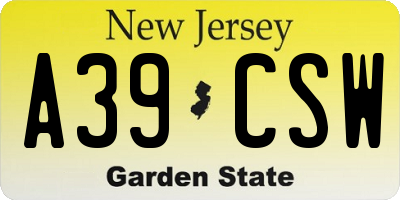NJ license plate A39CSW