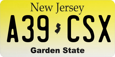 NJ license plate A39CSX