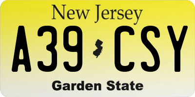 NJ license plate A39CSY