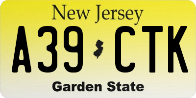 NJ license plate A39CTK