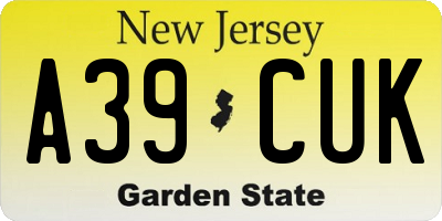 NJ license plate A39CUK