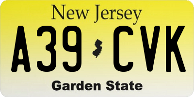NJ license plate A39CVK