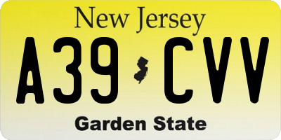 NJ license plate A39CVV