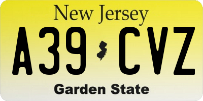 NJ license plate A39CVZ