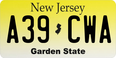 NJ license plate A39CWA
