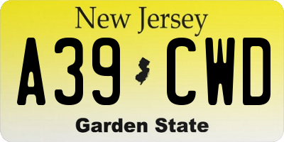 NJ license plate A39CWD