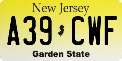 NJ license plate A39CWF