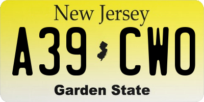 NJ license plate A39CWO