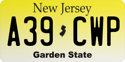 NJ license plate A39CWP