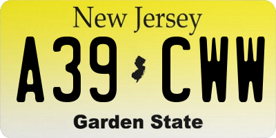 NJ license plate A39CWW