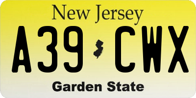 NJ license plate A39CWX