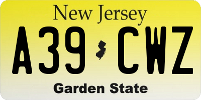 NJ license plate A39CWZ