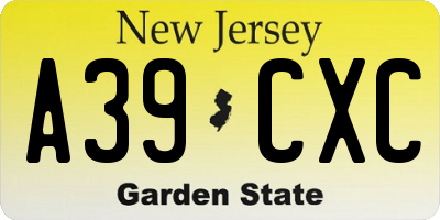 NJ license plate A39CXC