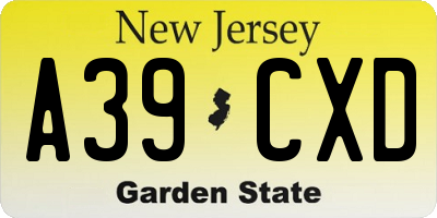 NJ license plate A39CXD
