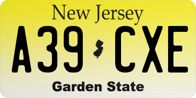 NJ license plate A39CXE