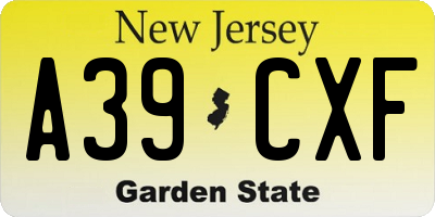 NJ license plate A39CXF