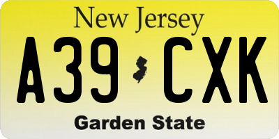 NJ license plate A39CXK